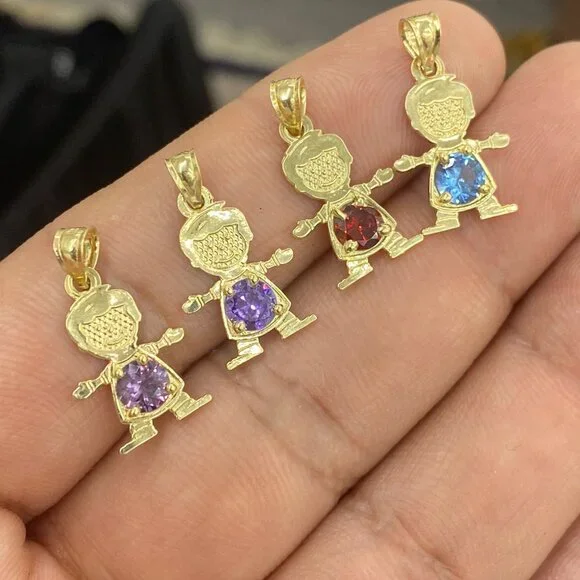 14K Yellow Gold Little Boys Pendant Charms Birthstones for Moms Mothers Womens - Picture 6 of 6